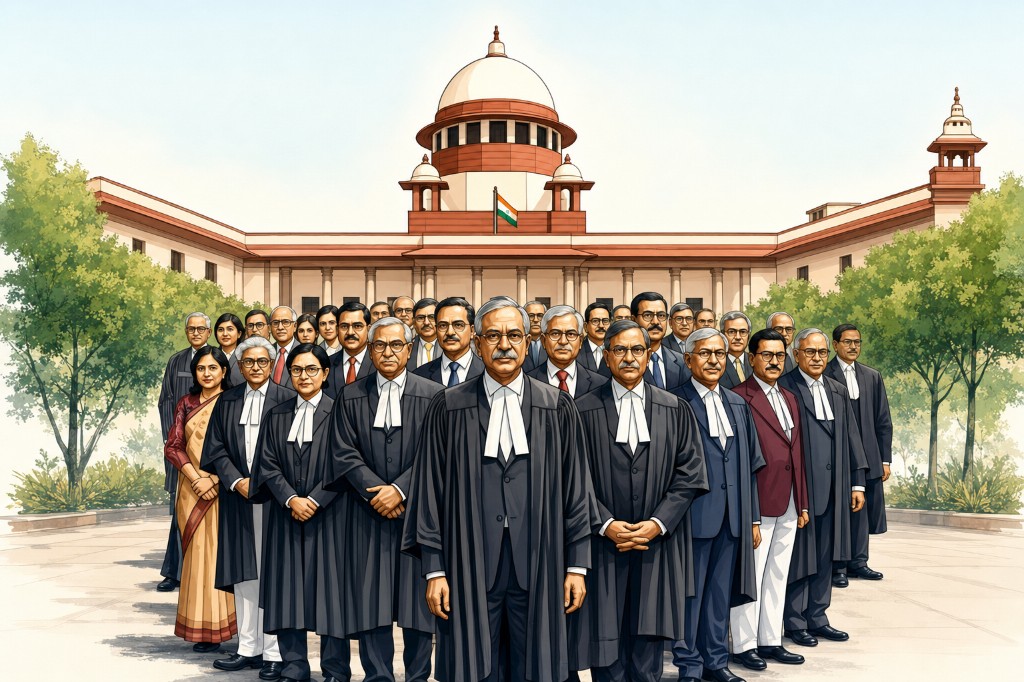 Illustration of judges before the Supreme Court of India